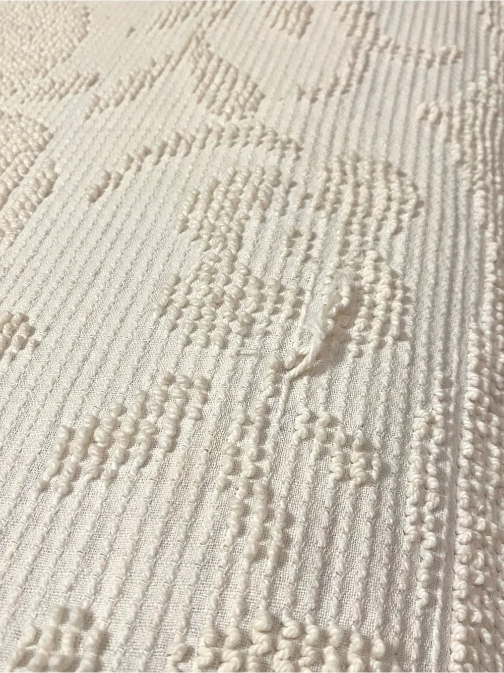 Vintage Midcentury White Floral Mandala Hobnail Bedspread with Fringe Twin Full